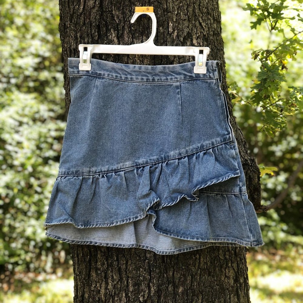 Ruffled Denim Skirt